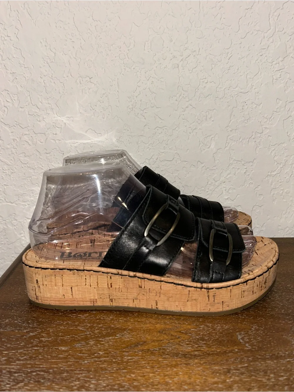 Born Double Wide Strap Slip On Chunky Platform Leather Cork Sandal Shoes
